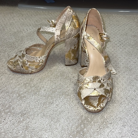 Michael Kors Shoes - Michael Kors annaliese gold snake heels